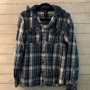 DC Mens Flannel Plaided Shirt Long Sleeve With Hood